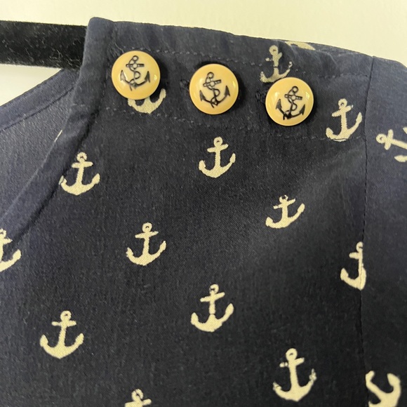 J. Crew 100% silk blouse. Anchor print. Navy and off white. - Picture 3 of 4